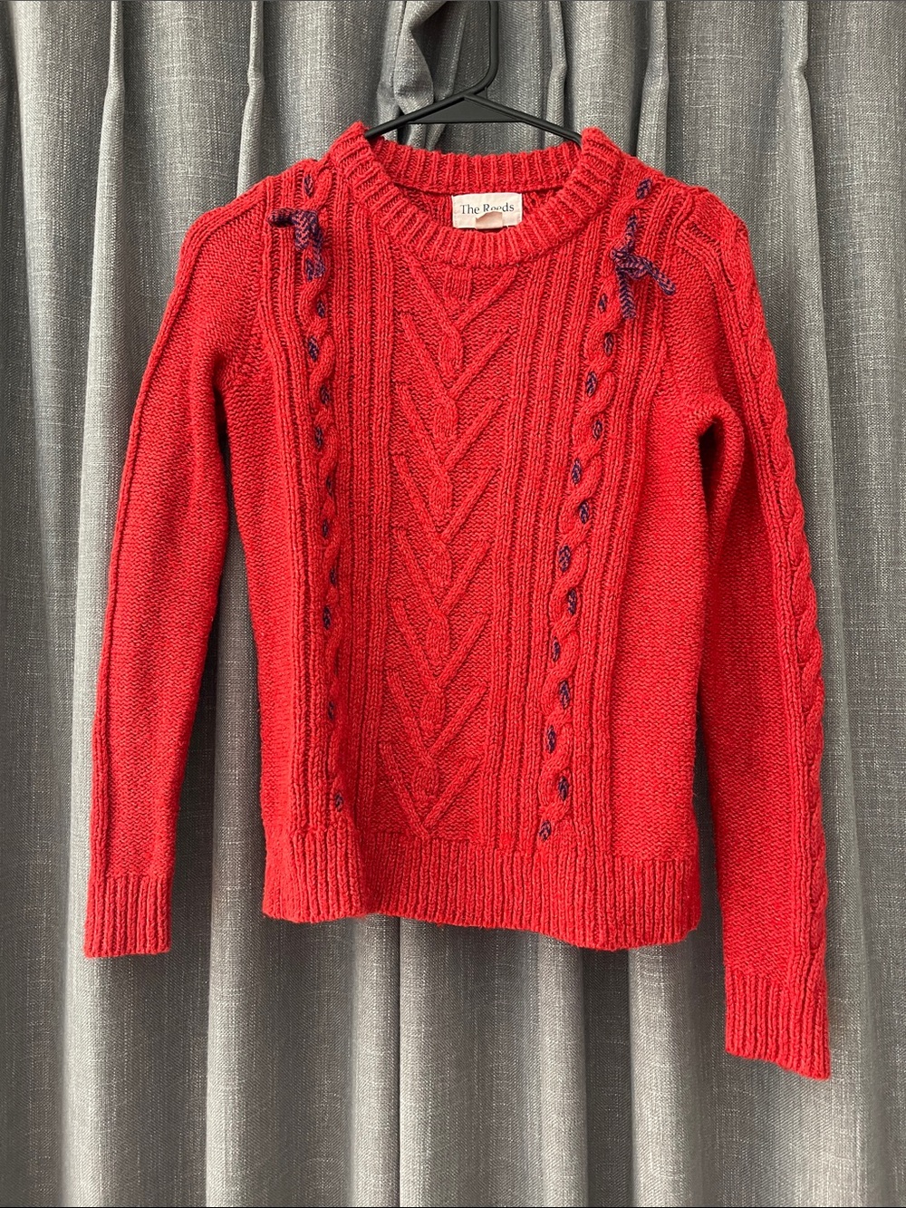 J. Crew The Reeds Red Cable-Knit Crewneck Sweater with Navy Accent